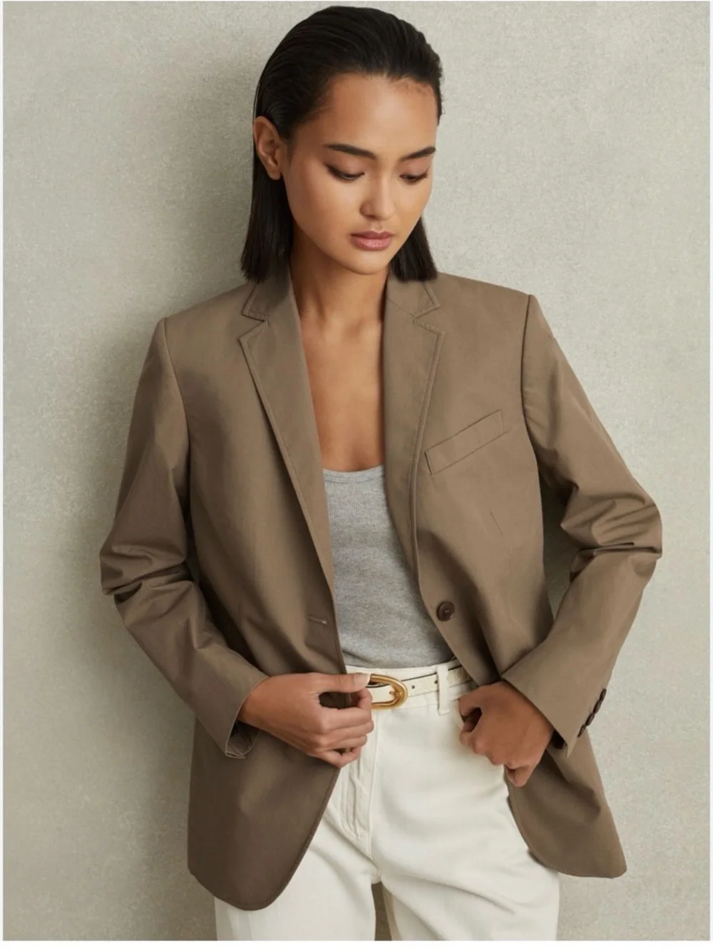 REISS Hope Single Breasted‎ Cotton Blazer Taupe size 12